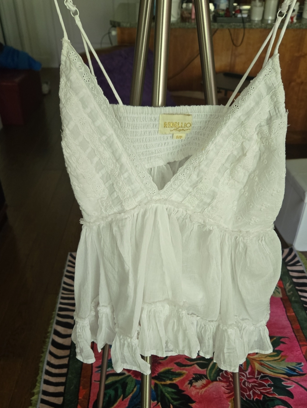 Rebellion White Lace-Trim Ruffle Camisole